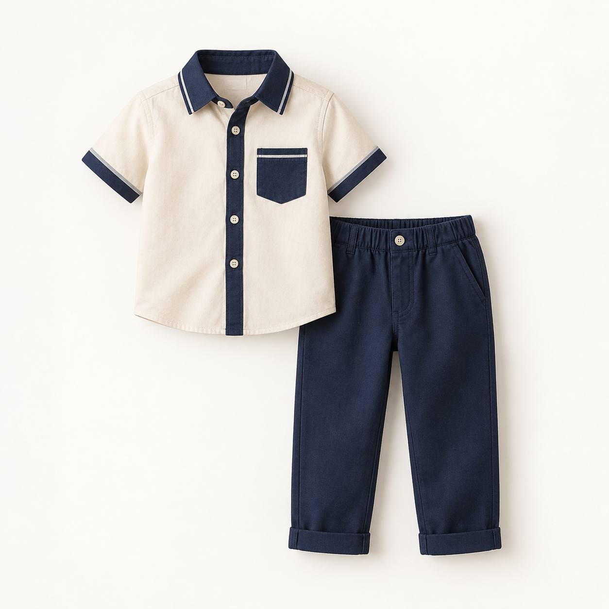 Navy and cream boys two-piece outfit
