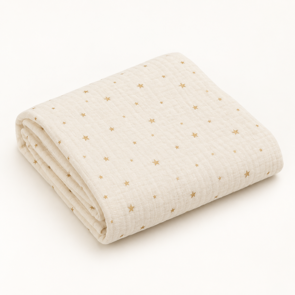 Cream muslin baby wrap with gold stars
